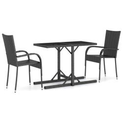 Ensemble de salle &agrave; manger de jardin meuble ext&eacute;rieur 3 pi&egrave;ces noir 02_0013673