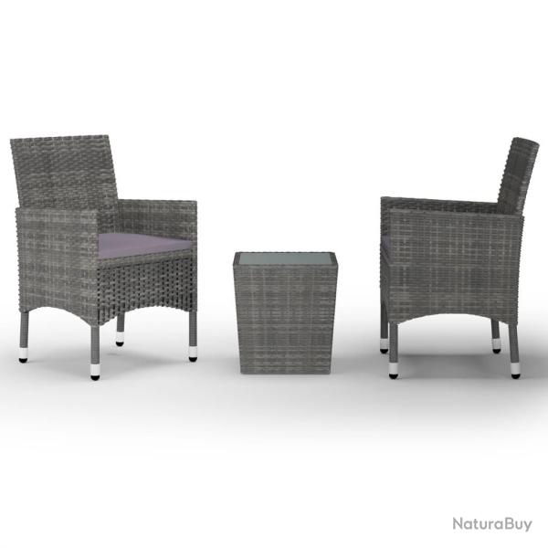 Ensemble de bistro jardin meuble ext�rieur terrasse 3 pi�ces r�sine tress�e et verre tremp� gris 02