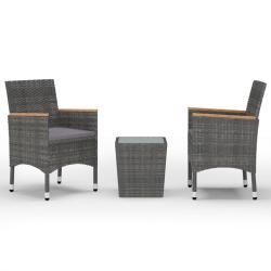 Ensemble de bistro jardin meuble ext&eacute;rieur terrasse 3 pi&egrave;ces r&eacute;sine tress&eacute;e et verre tremp&eacute; gris 02