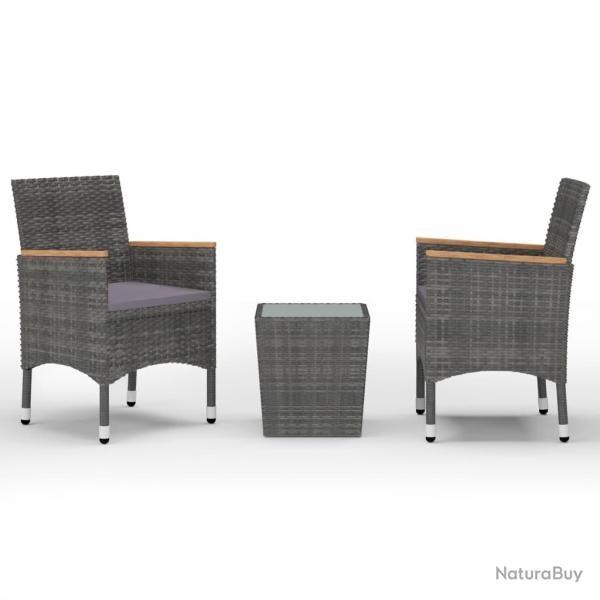 Ensemble de bistro jardin meuble ext�rieur terrasse 3 pi�ces r�sine tress�e et verre tremp� gris 02