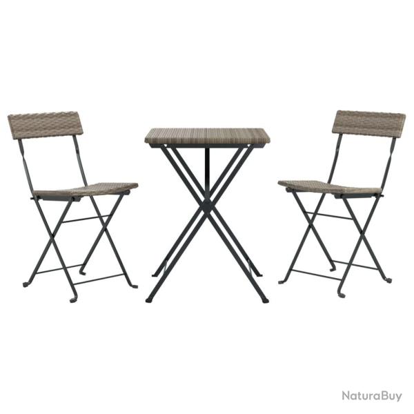 Ensemble de bistro jardin meuble ext�rieur terrasse pliable 3 pi�ces gris r�sine tress�e 02_0013544
