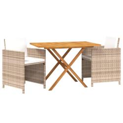 Ensemble de salle &agrave; manger de jardin meuble ext&eacute;rieur 3 pi&egrave;ces avec coussins beige 02_0013582