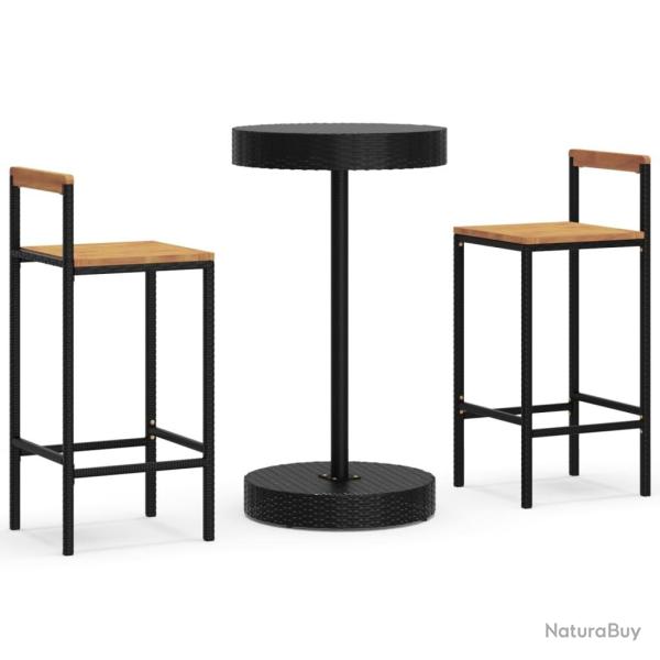 Ensemble de bar de jardin meuble ext�rieur terrasse 3 pi�ces noir poly rotin/bois massif acacia 02_