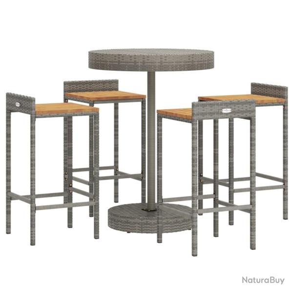Ensemble de bar de jardin meuble ext�rieur terrasse 5 pi�ces gris poly rotin/bois massif acacia 02_