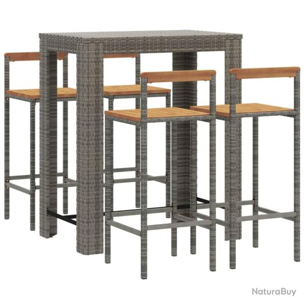 Ensemble de bar de jardin meuble ext�rieur terrasse 5 pi�ces gris poly rotin/bois massif acacia 02_