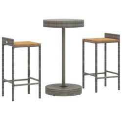 Ensemble de bar de jardin meuble ext&eacute;rieur terrasse 3 pi&egrave;ces gris poly rotin/bois massif acacia 02_