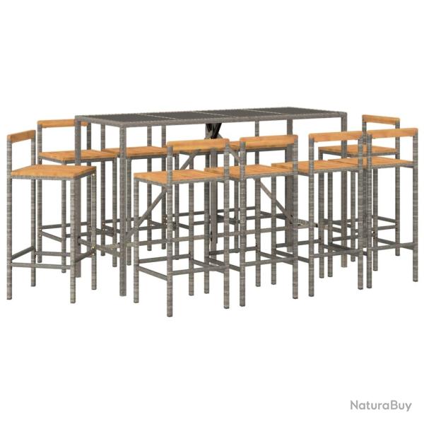Ensemble de bar de jardin meuble ext�rieur terrasse 11 pi�ces gris poly rotin/bois massif acacia 02