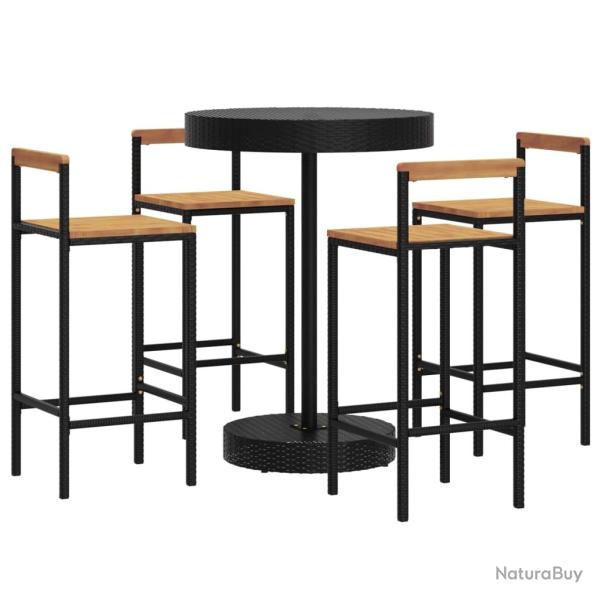 Ensemble de bar de jardin meuble ext�rieur terrasse 5 pi�ces noir poly rotin/bois massif acacia 02_