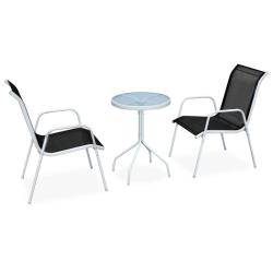 Ensemble de bistro jardin meuble ext&eacute;rieur terrasse 3 pi&egrave;ces acier noir 02_0013497