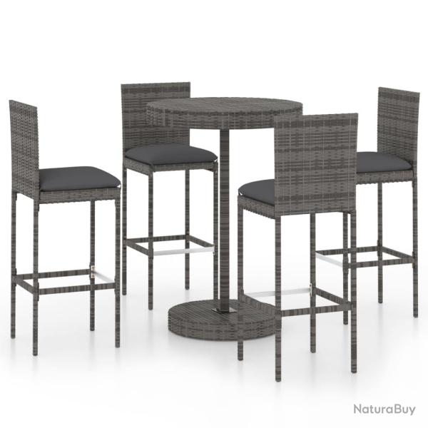 Ensemble de bar de jardin 5 pi�ces et coussins r�sine tress�e gris 02_0013400
