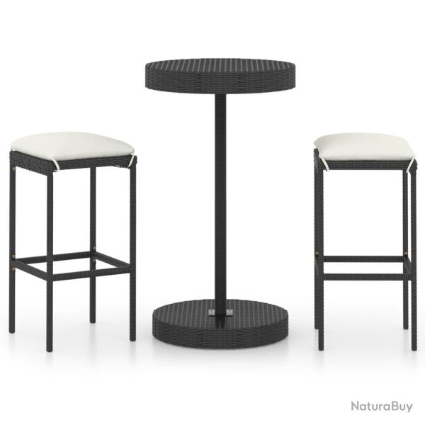 Ensemble de bar de jardin 3 pi�ces et coussins r�sine tress�e noir 02_0013369