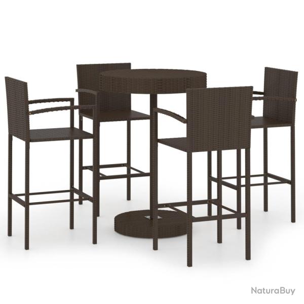 Ensemble de bar de jardin 5 pi�ces r�sine tress�e marron 02_0013420