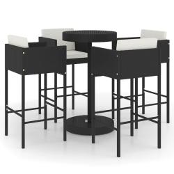 Ensemble de bar de jardin 5 pi&egrave;ces et coussins r&eacute;sine tress&eacute;e noir 02_0013405