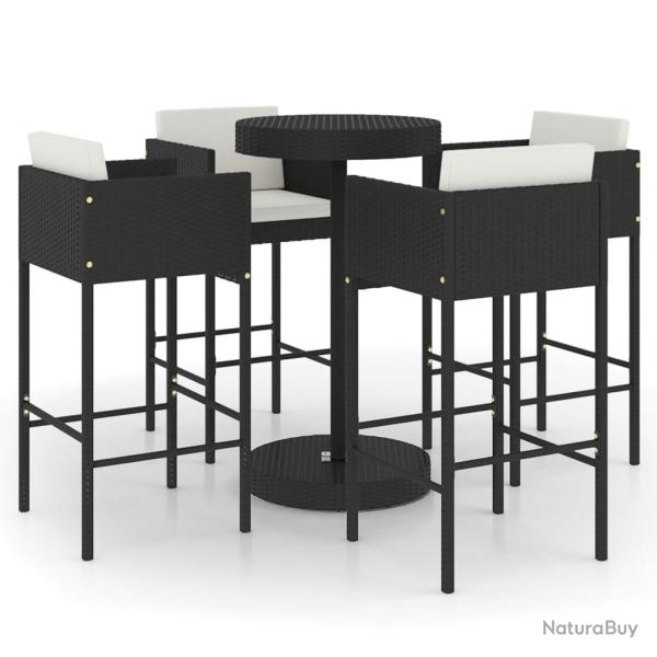 Ensemble de bar de jardin 5 pi�ces et coussins r�sine tress�e noir 02_0013405