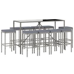Ensemble de bar de jardin 11 pi&egrave;ces avec coussins gris poly rotin 02_0013360