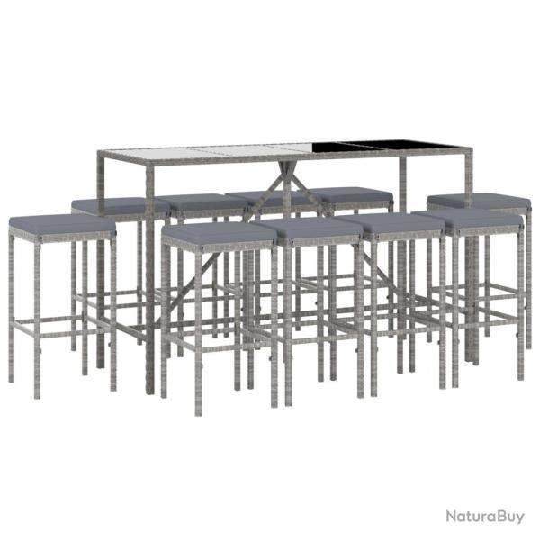Ensemble de bar de jardin 11 pi�ces avec coussins gris poly rotin 02_0013360