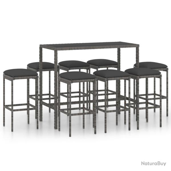 Ensemble de bar de jardin 9 pi�ces et coussins r�sine tress�e gris 02_0013447