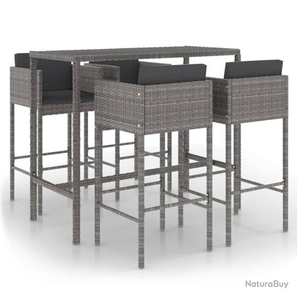 Ensemble de bar de jardin 5 pi�ces et coussins r�sine tress�e gris 02_0013402