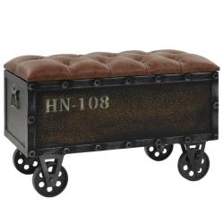 Banc banquette de rangement 80,5 x 41 x 50 cm bois massif et similicuir marron 02_0021245