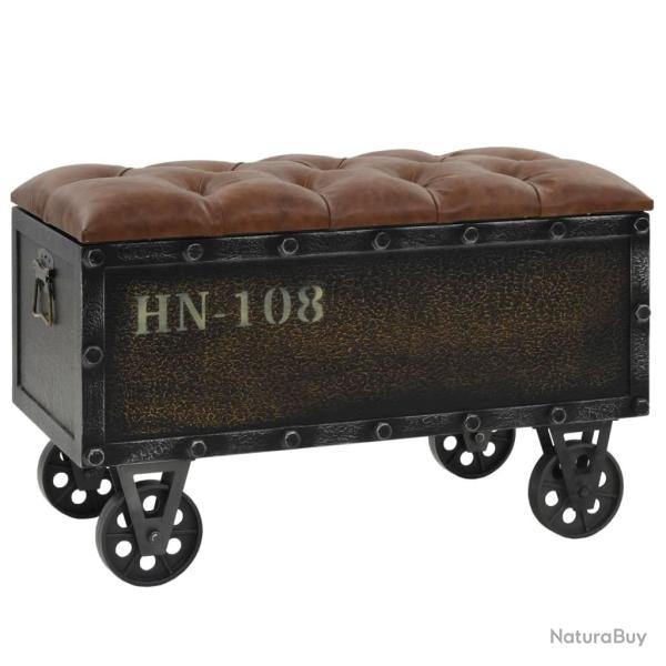 Banc banquette de rangement 80,5 x 41 x 50 cm bois massif et similicuir marron 02_0021245