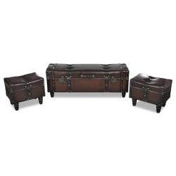 Ensemble de Banc banquette s de rangement 3 pi&egrave;ces marron 02_0010846
