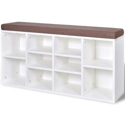 Banc banquette 103 x 30 x 48 cm de rangement &agrave; chaussures 10 compartiments blanc 02_0021239
