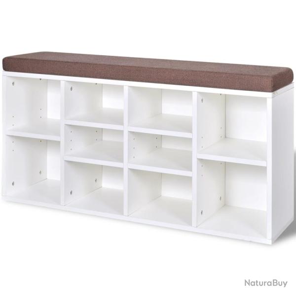 Banc banquette 103 x 30 x 48 cm de rangement � chaussures 10 compartiments blanc 02_0021239