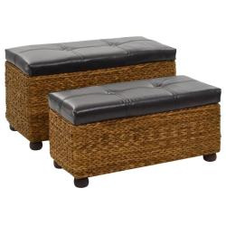 Ensemble de banc banquette 2 pi&egrave;ces jacinthe d'eau 85 x 40 x 45 cm marron 02_0010731
