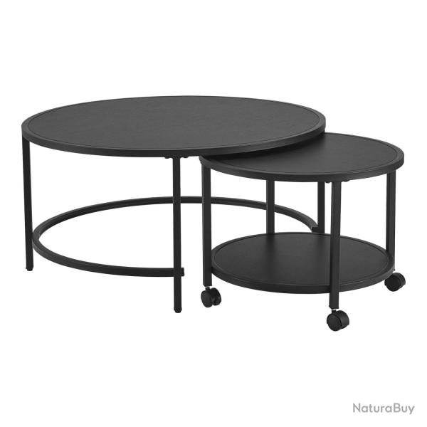 Lot de 2 tables basses rondes gigognes � roulettes et espace de rangement noir 03_0008532