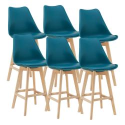 Lot de 6 tabourets de bar plastique synth&eacute;tique h&ecirc;tre 105x48x58 cm turquoise 03_0008730