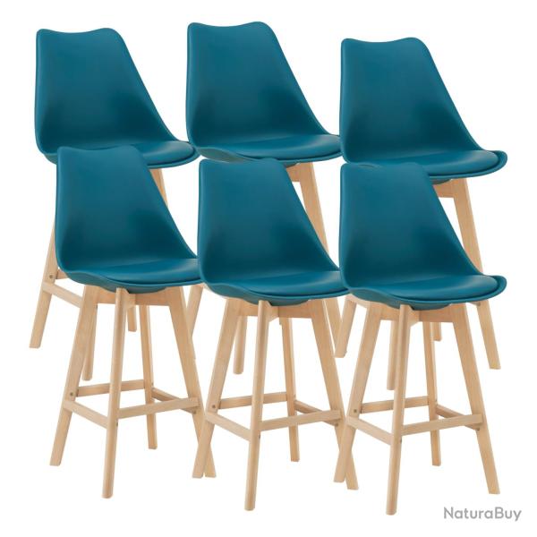 Lot de 6 tabourets de bar plastique synth�tique h�tre 105x48x58 cm turquoise 03_0008730