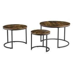 Lot de 3 Tables basses gigognes effet bois fonc&eacute; rondes 03_0008546