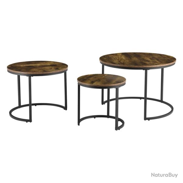 Lot de 3 Tables basses gigognes effet bois fonc� rondes 03_0008546