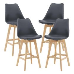 Lot de 4 tabourets de bar plastique synth&eacute;tique h&ecirc;tre 105 x 48 x 58 cm gris 03_0008718