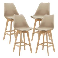 Lot de 4 tabourets de bar plastique synth&eacute;tique h&ecirc;tre 105 x 48 x 58 cm beige 03_0008715