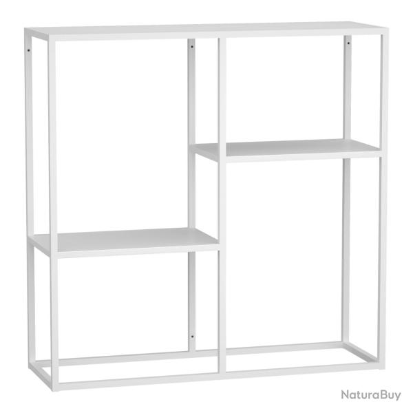 Table console avec 3 surfaces de rangement acier 80 x 80 x 26 cm blanc mat 03_0008593