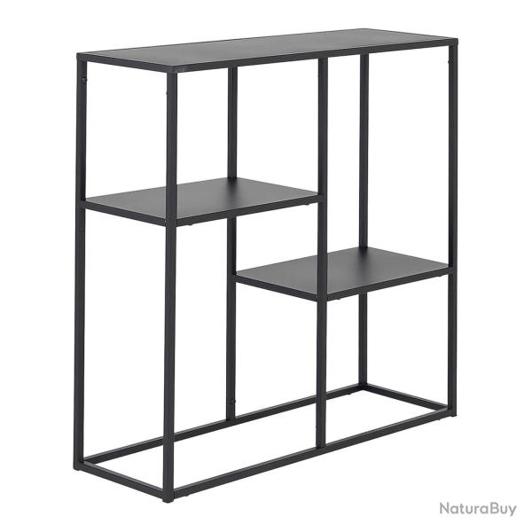 Table console avec 3 surfaces de rangement acier 80 x 80 x 26 cm noir mat 03_0008594