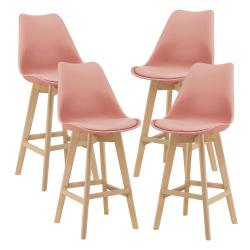 Lot de 4 tabourets de bar plastique synth&eacute;tique h&ecirc;tre 105x48x58 cm rose 03_0008721