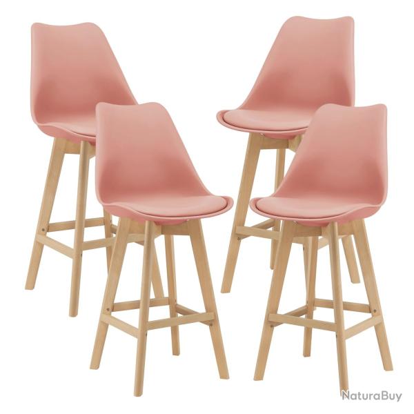 Lot de 4 tabourets de bar plastique synth�tique h�tre 105x48x58 cm rose 03_0008721