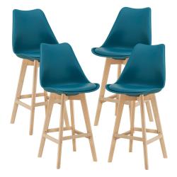 Lot de 4 tabourets de bar plastique synth&eacute;tique h&ecirc;tre 105x48x58 cm turquoise 03_0008823