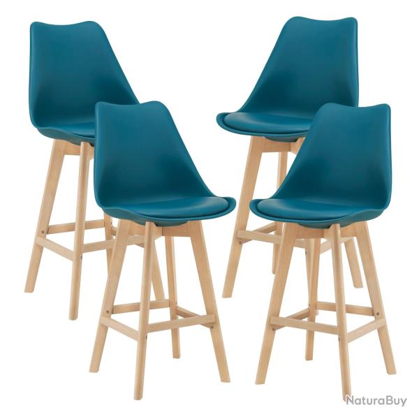 Lot de 4 tabourets de bar plastique synth�tique h�tre 105x48x58 cm turquoise 03_0008823