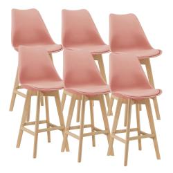 Lot de 6 tabourets de bar plastique synth&eacute;tique h&ecirc;tre 105x48x58 cm rose 03_0008729