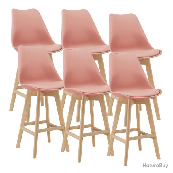 Lot de 6 tabourets de bar plastique synth�tique h�tre 105x48x58 cm rose 03_0008729