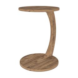 Table d'appoint ronde &agrave; roulettes 56 x 38 cm effet bois 03_0008665