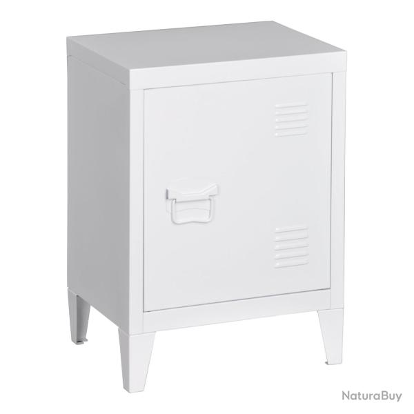 Table de chevet en acier lamin� 57 x 40 x 30 cm blanc mat 03_0008679