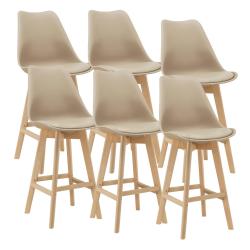 Lot de 6 tabourets de bar plastique synth&eacute;tique h&ecirc;tre 105 x 48 x 58 cm beige 03_0008723