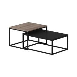 Set de 2 tables basses gigognes rectangulaires effet ch&ecirc;ne / noir mat 03_0008350