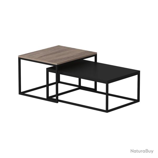 Set de 2 tables basses gigognes rectangulaires effet ch�ne / noir mat 03_0008350