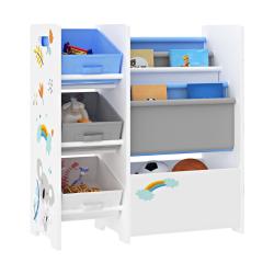 &Eacute;tag&egrave;re de rangement pour enfant avec 3 bacs ouverts blanc / gris / bleu 03_0006995