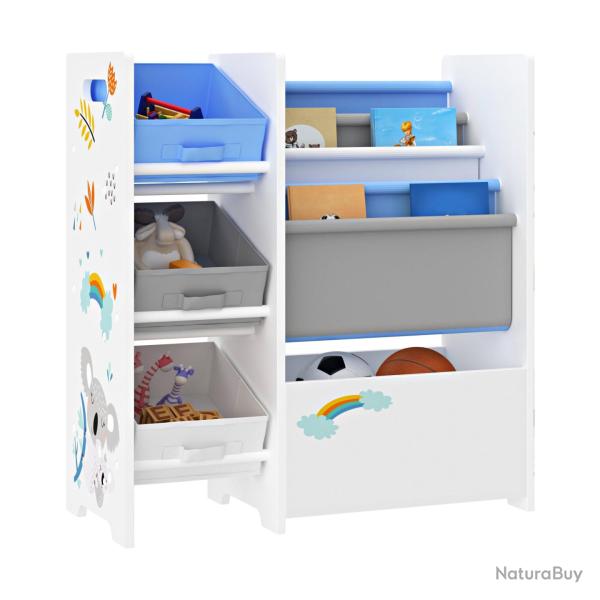 �tag�re de rangement pour enfant avec 3 bacs ouverts blanc / gris / bleu 03_0006995